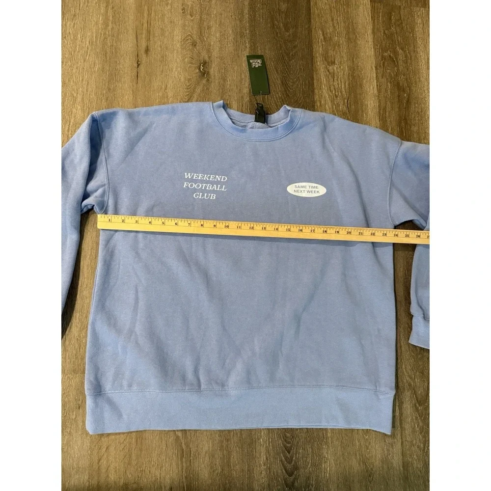 Womens Oversized Pullover Fleece Sweatshirt Football Club Light Blue Size XS - Picture 7 of 13